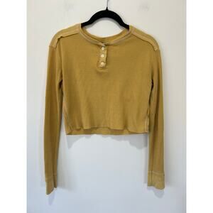 Wild Fable Yellow Waffle Knit Cropped Henley - XS